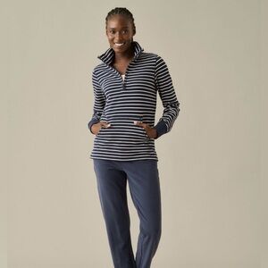 LL Bean Striped Velour 1/4 Zip Pullover Size XS Reg Warm Activewear Comfort F2